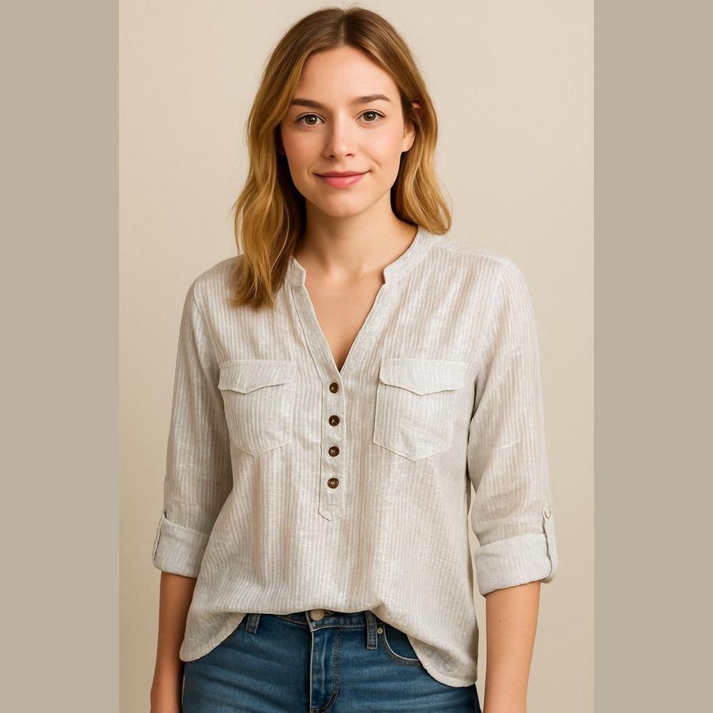 Ava & Grace Striped Henley Top - Size Large